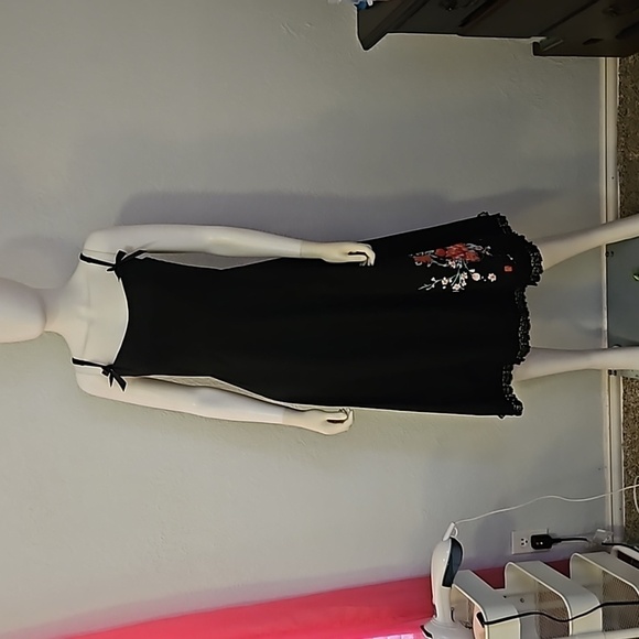 LUCKY 13 Retro Black Floral Lace Spaghetti Bow Strap Pin-up Rockabilly Dress - Picture 3 of 9